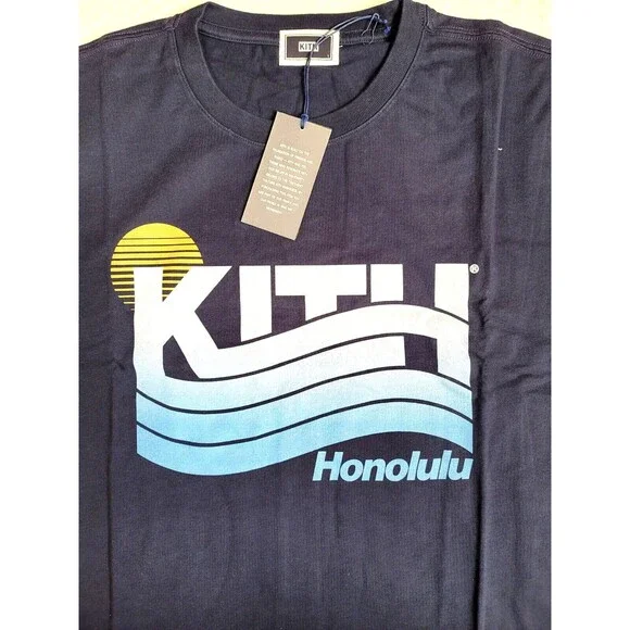 Kith | Shirts | Nwt Kith Honolulu Wavy Tee Navy Blue Hawaii
